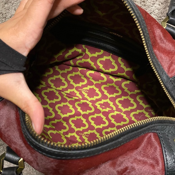 orYANY Burgundy Calf Hair Black Leather Satchel Shoulder Purse Handbag - Picture 14 of 14